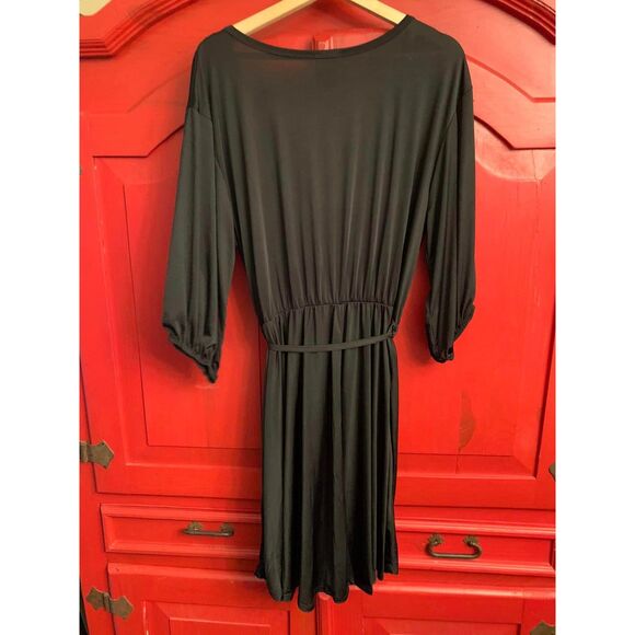 Blue Leopard 2X XXL Black Faux Wrap Dress VERY Stretchy & Light for Hot Days EUC - Picture 3 of 3